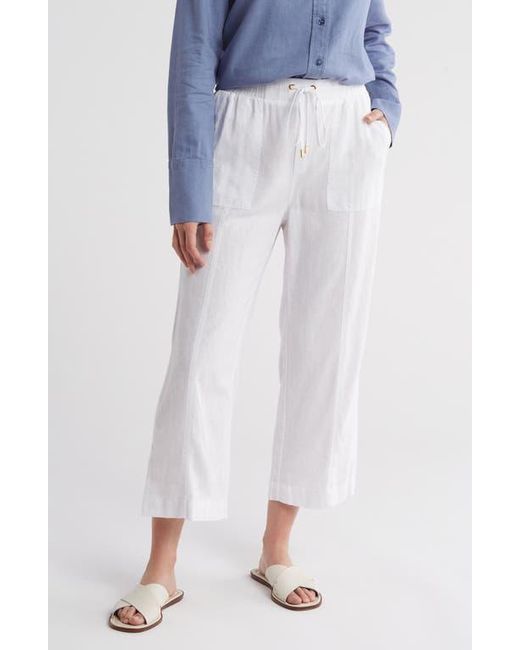 Ellen Tracy Blue Wide Leg Linen Blend Drawstring Crop Pants