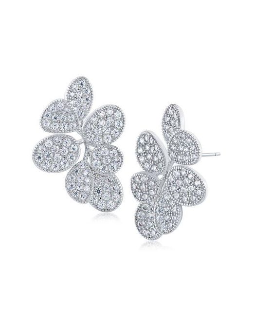 Jardin Blue Pavé Cubic Zirconia Leaf Cluster Stud Earrings