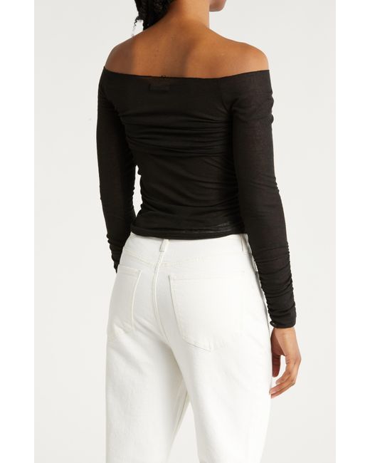Vici Collection Black Vietta Off The Shoulder Ruched Long Sleeve Top