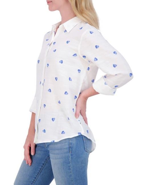 Lucky Brand White Heart Print Button-Up Shirt