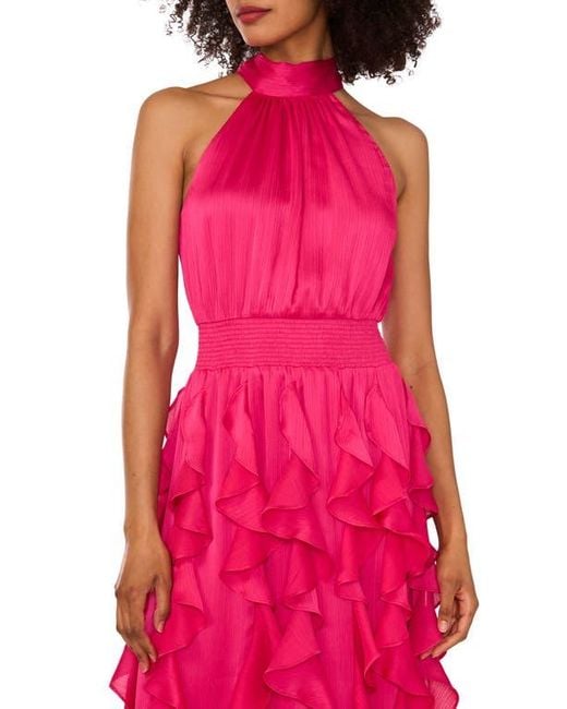 1.STATE Pink Ruffle Halter Dress