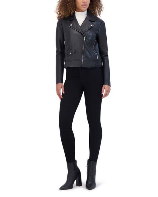 Black Leather Jacket Guess Women's Quilted Faux Leather Moto