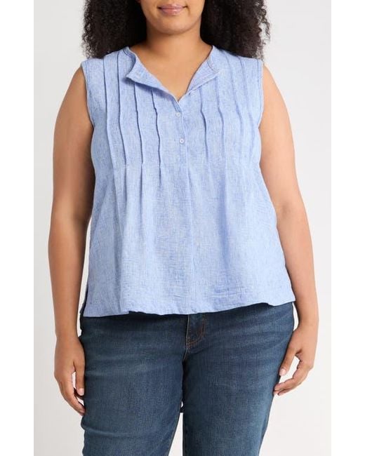 Max Studio Blue Crinkle Pintuck Top