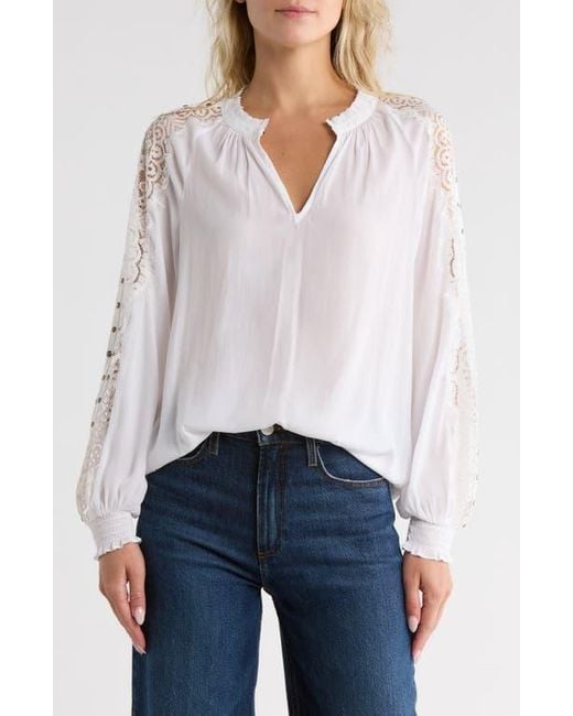 Ramy Brook White Agatha Lace Trim Top