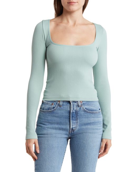 Elodie Bruno Blue Square Neck Long Sleeve Top