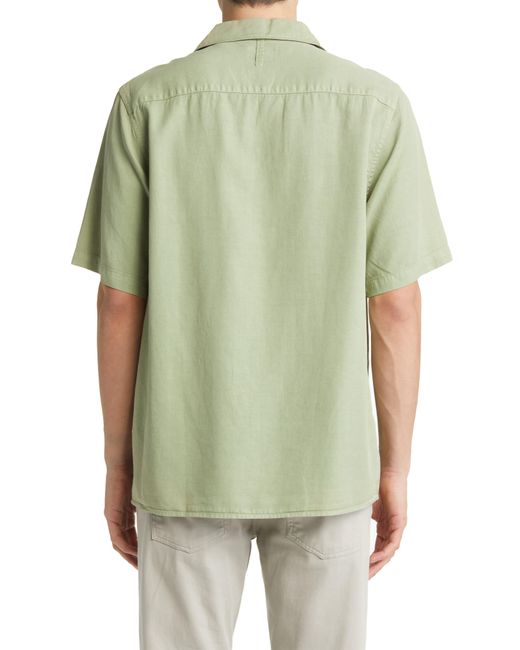 NN07 Green Julio 5029 Short Sleeve Lyocell & Linen Button-up Camp Shirt for men