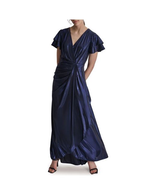 dkny blue wrap dress DKNY Women's Velvet V Neck Wrap Dress Midnight Blue 6  Biggybargains
