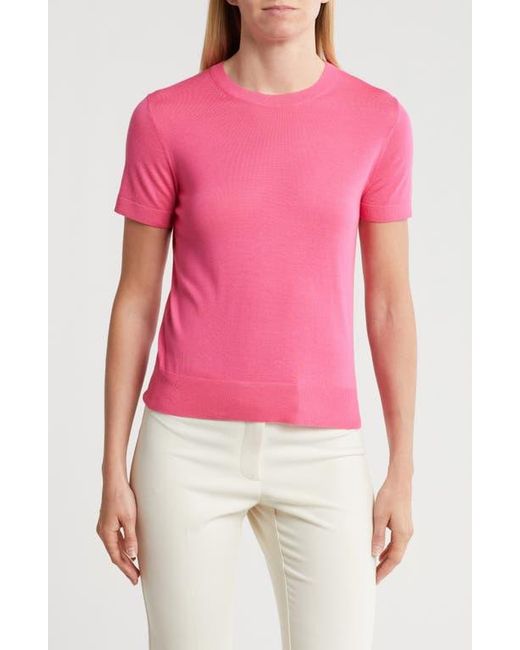 Theory Pink P Regal Short Sleeve Wool Blend Sweater