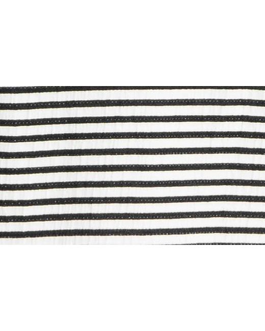 Max Studio Black Stripe Crinkle Cuff Curve Hem Top