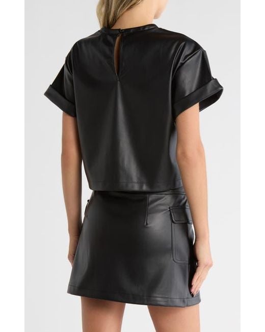 Steve Madden Black Faux Leather Short Sleeve T-Shirt