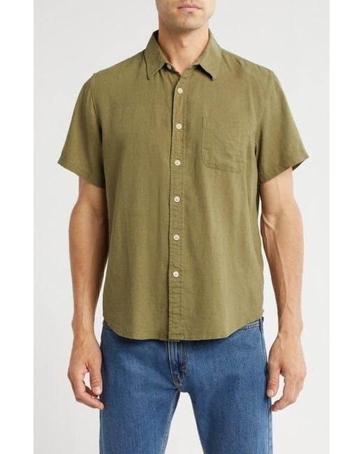 Lucky Brand Green San Gabriel Short Sleeve Linen Blend Button-Up Shirt for men