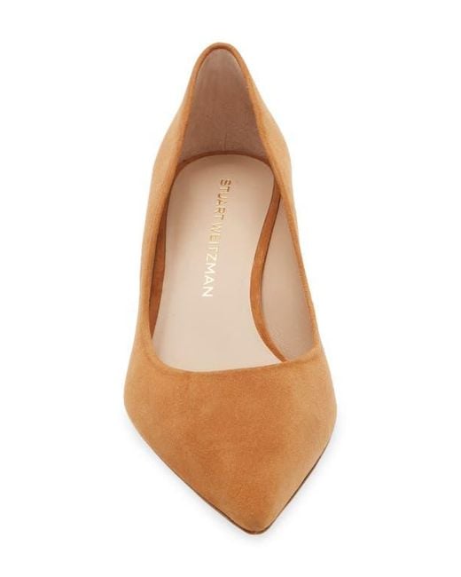 Stuart Weitzman Brown Power Pointed Toe Kitten Heel Pump