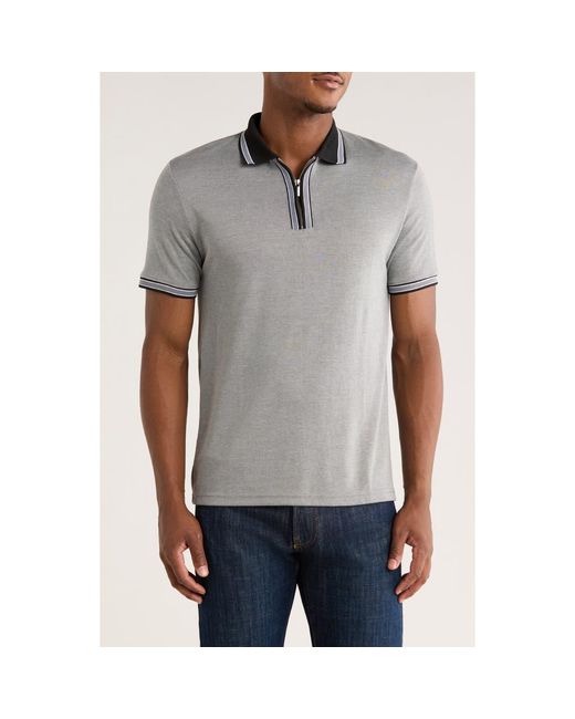 Denim and Flower Gray Tipped Quarter Zip Knit Polo for men