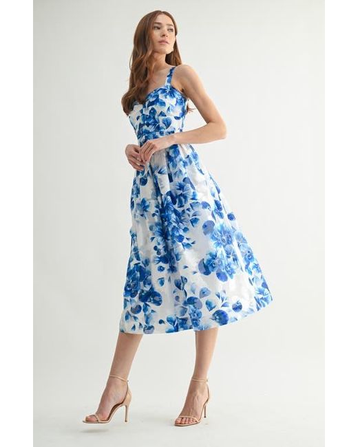 Mila + Mate Blue Floral Bustier Fit & Flare Midi Dress