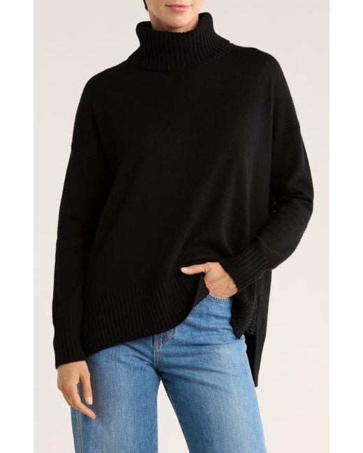 Magaschoni Black Cashmere Turtleneck Step Hem Sweater