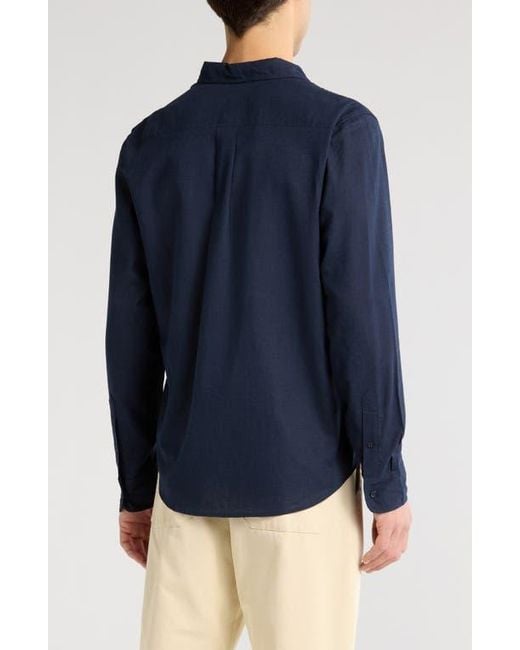 14th & Union Blue Solid Linen Blend Button-Up Shirt for men