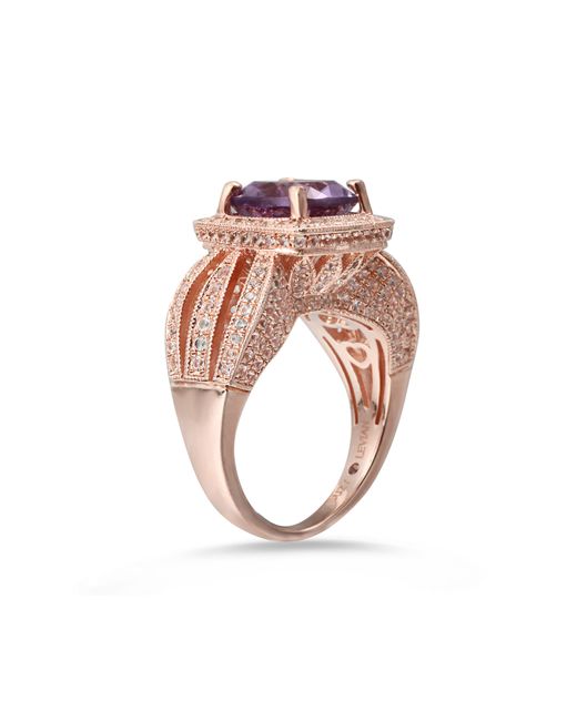 Suzy Levian Pink Cushion Cut Semiprecious Stone & White Topaz Halo Ring