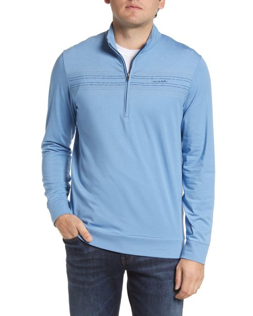 Travis Mathew Blue Heritage Stretch Cotton Blend Half Zip Pullover for men