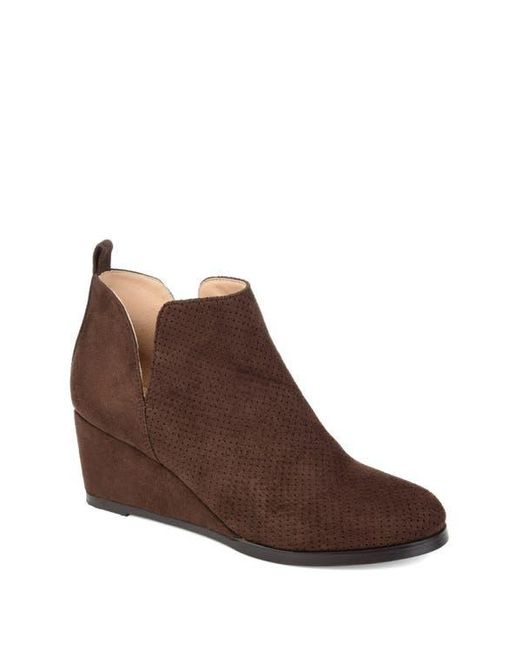 Journee Collection Brown Mylee Perforated Wedge Bootie