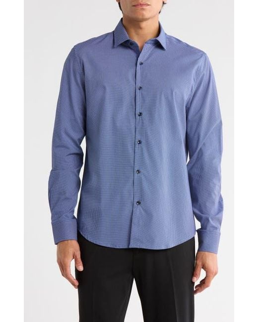 Denim and Flower Blue Geometric Print Button-Up Shirt for men