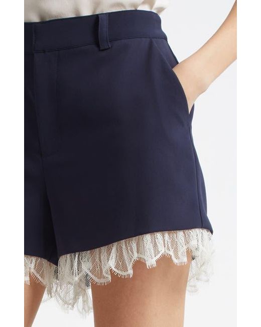 Cinq À Sept Blue Roxie High Waist Lace Trim Shorts
