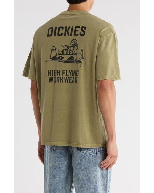 Dickies Green High Flying Workwear Cotton Graphic T-Shirt for men