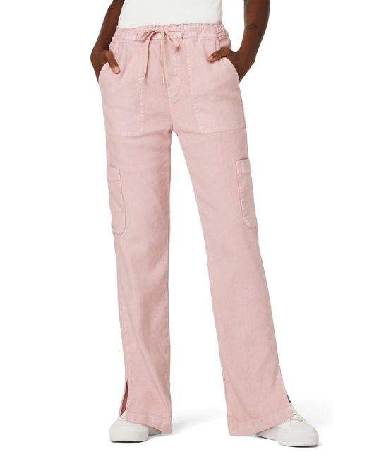 Hudson Pink Drawstring High Waist Straight Leg Linen Blend Cargo Pants