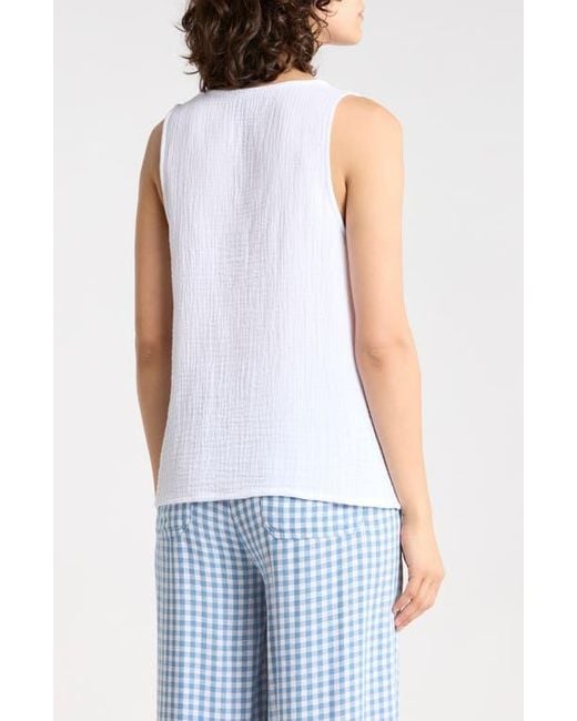 Splendid Blue Split Neck Cotton Gauze Tank