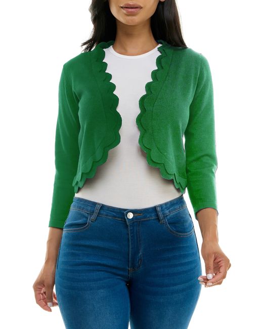 Nina Leonard Green Scalloped Bolero Shrug Sweater