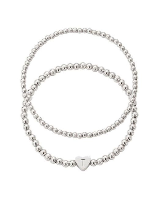 Adornia White Beaded Initial Charm Bracelet Set