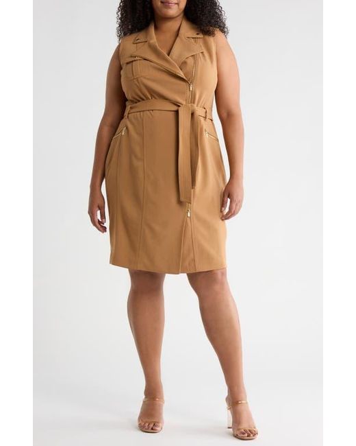 Calvin Klein Tie Waist Moto Dress in Brown | Lyst