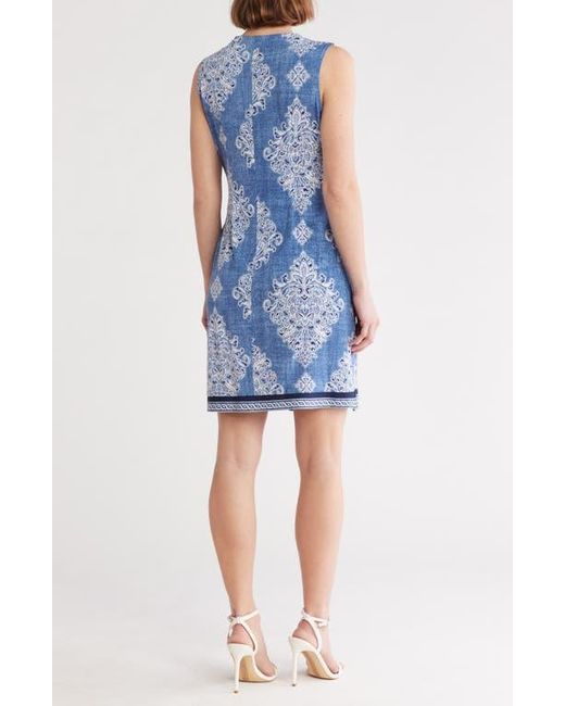 Sandra Darren Blue Keyhole Sleeveless Asymmetric Shift Dress