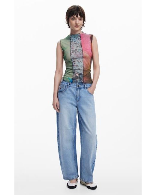 Desigual Blue Mixed Print Mesh Tank