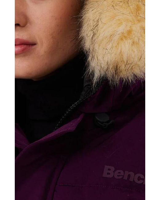 Bench Hooded Puffer Jacket With Faux Fur Trim in Purple Lyst