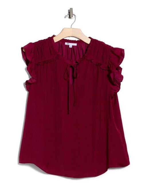 DR2 by Daniel Rainn Purple Satin Ruffle Split Neck Top