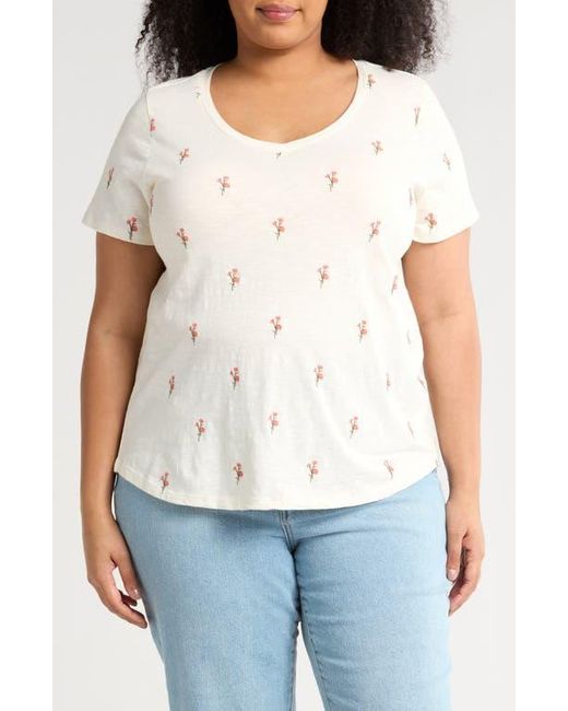Lucky Brand White Embroidered Cotton T-Shirt