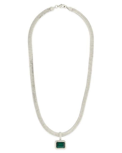 Sterling Forever White Calder Cubic Zirconia Pendant Herringbone Chain Necklace