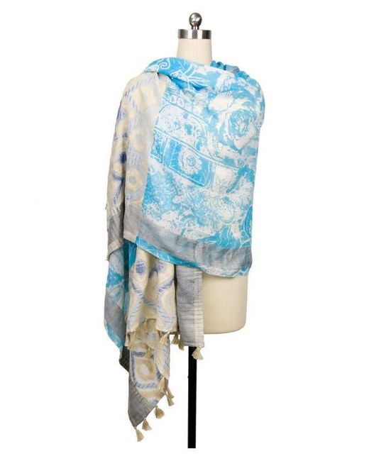 Saachi Blue Misty Mixed Border Scarf