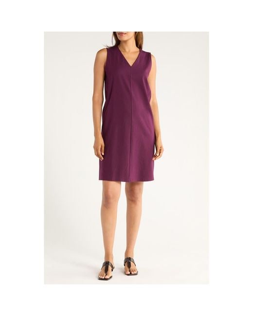 Eileen Fisher Women's Purple Sleeveless V-Neck Dress
