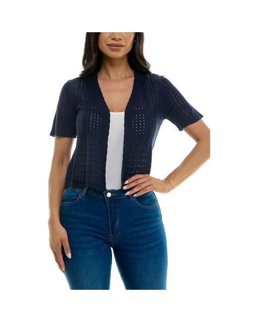 Nina Leonard Blue Open Stitch Short Sleeve Bolero