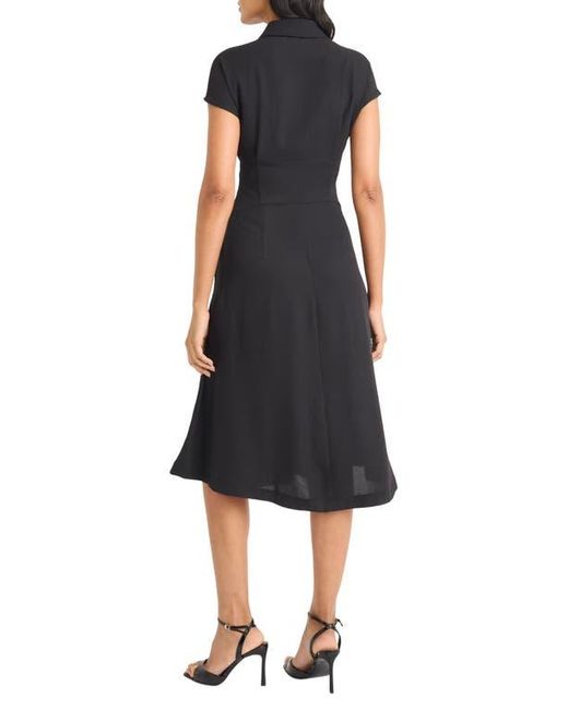 Maggy London Cap Sleeve Pleated Waist Fit & Flare Midi Dress in Black | Lyst