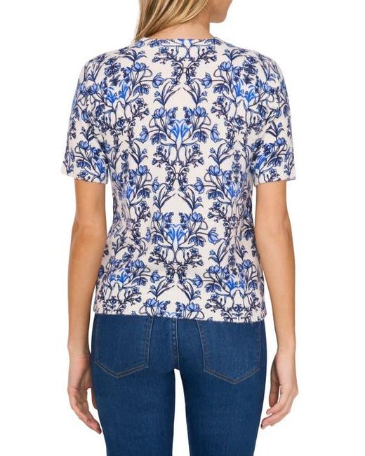 Cece Blue Vanna Floral Short Sleeve Crop Sweater