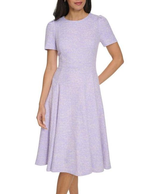 Calvin Klein Short Sleeve Tweed Fit & Flare Midi Dress in Purple | Lyst