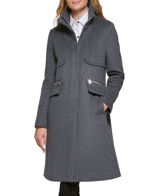 Karl Lagerfeld Gray Officer Wool Blend Coat