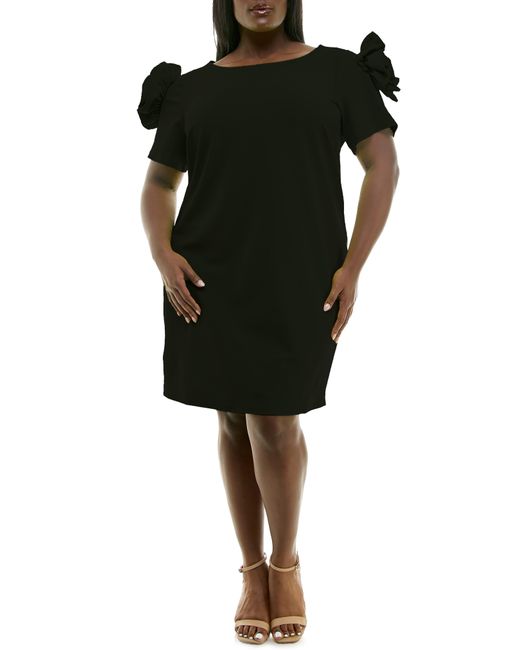 Nina Leonard Black Rosette Shift Dress