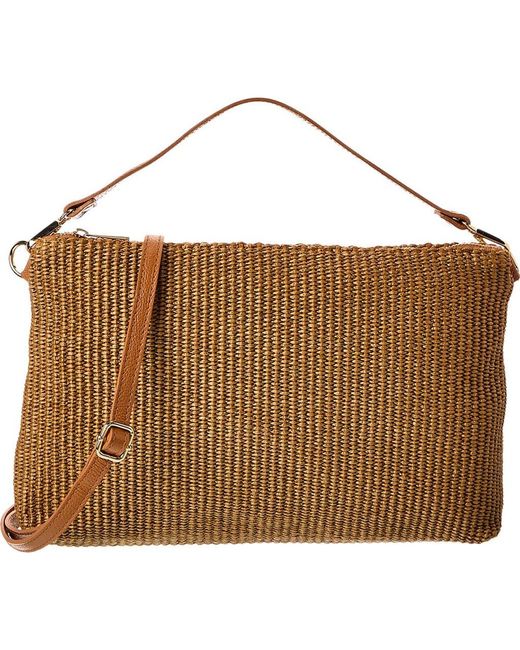Persaman New York Brown Straw Shoulder Bag