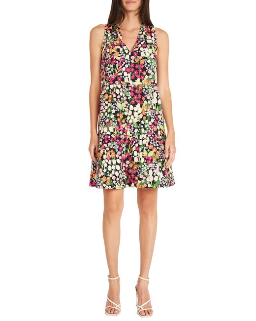 Maggy London Multicolor Floral Sleeveless Tiered Fit & Flare Dress