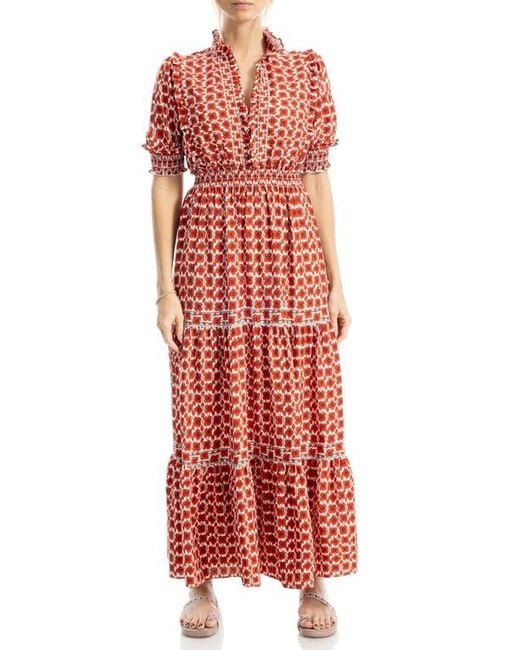 Max Studio Floral Short Sleeve Tiered Maxi Dress