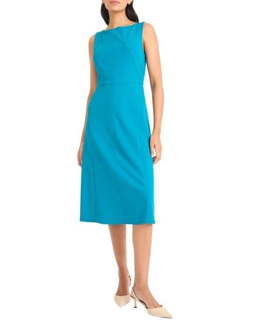 Maggy London Blue Boat Neck Sleeveless Fit & Flare Dress