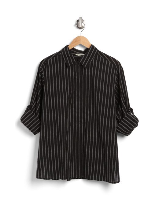 Max Studio Black Stripe Cotton Popover Shirt